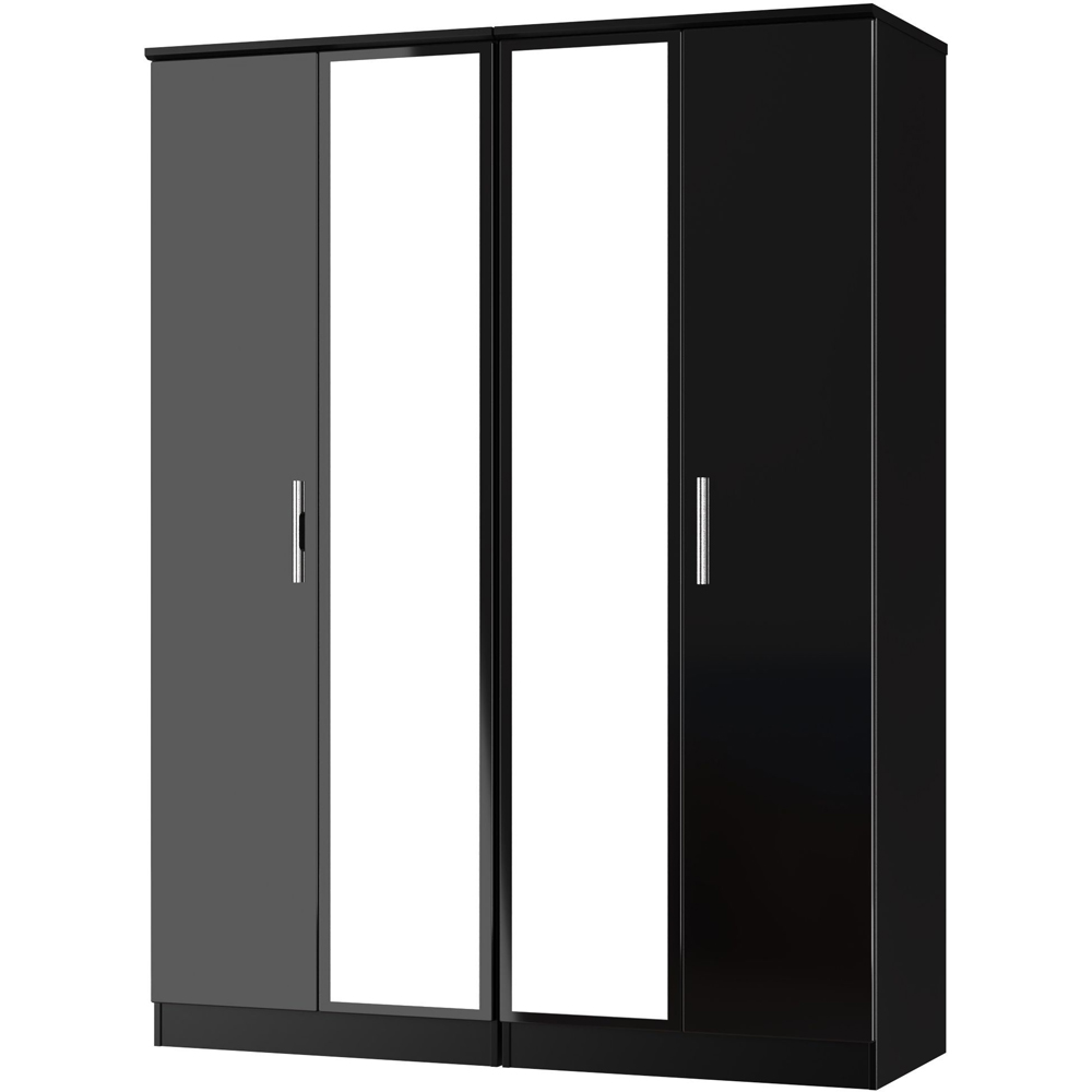 Crowndale Knightsbridge 4 Door Black Gloss and Black Tall Mirror Wardrobe Ready Assembled Image 2