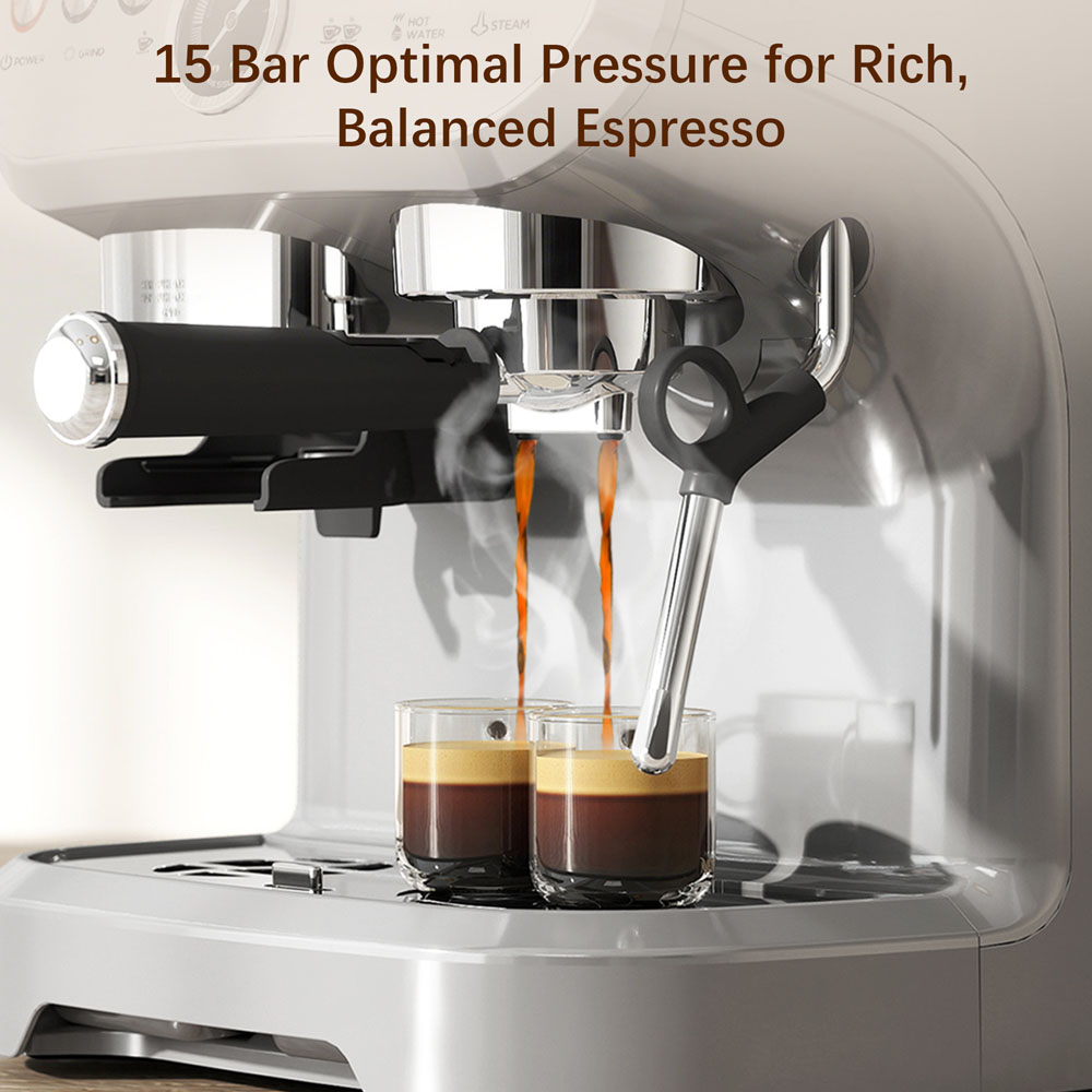 HOMCOM 800-197V70SR Silver 15 Bar Pressure Espresso Machine with Bean Grinder and Steam Wand Image 7