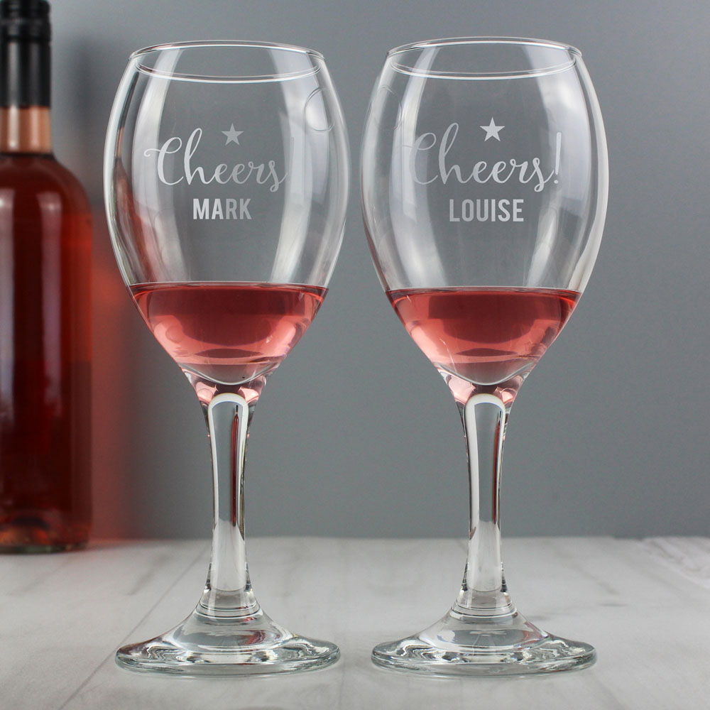 Personalised Memento Personalised Cheers Wine Glass Set Image 2