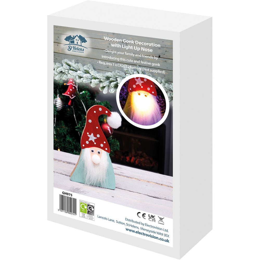 St Helens Light Up Nose Wooden Gonk Christmas Decoration 14cm Image 6