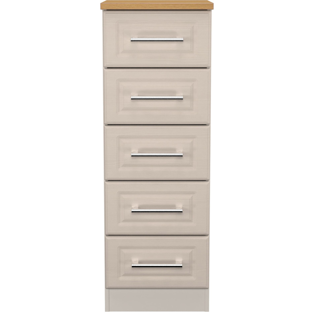 Crowndale Kent 5 Drawer Kashmir Ash and Modern Oak Tall Bedside Cabinet Ready Assembled Image 2