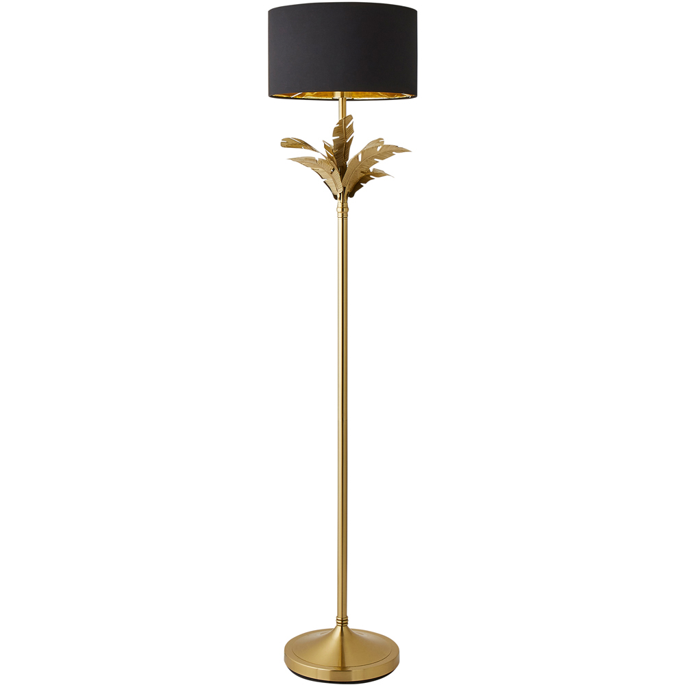 ValueLights Christina Black and Gold Drum Palm Leaf Floor Lamp and Bulb Image 1