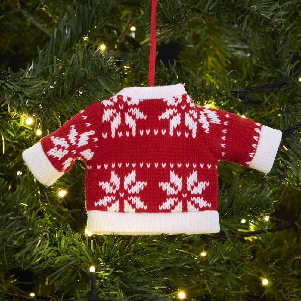 Wilko Merry Red Knitted Jumper Decoration 4 Pack Image 3