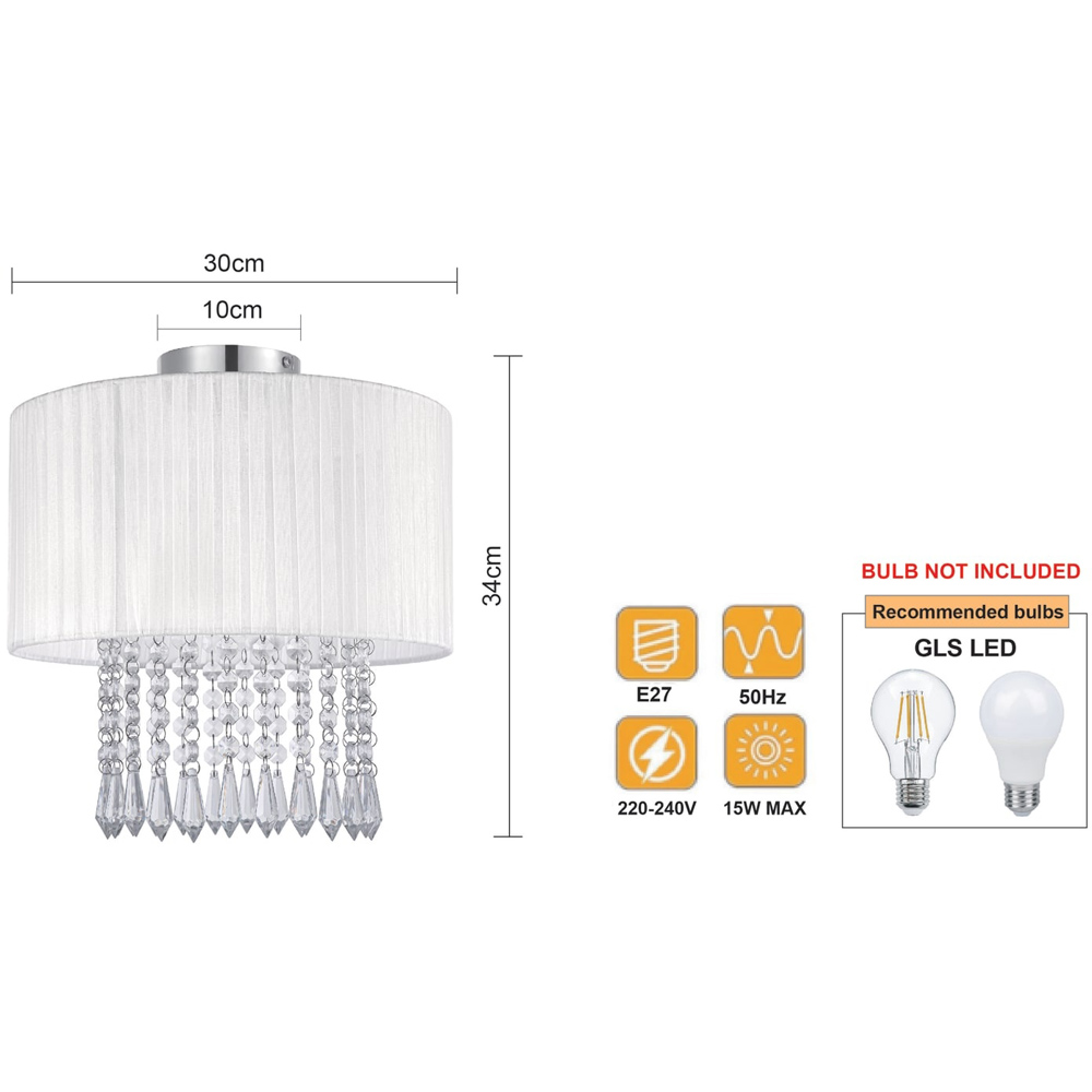 Cosylyte Winni Modern Beaded Voile Cream Shade Chrome Ceiling Light Image 8