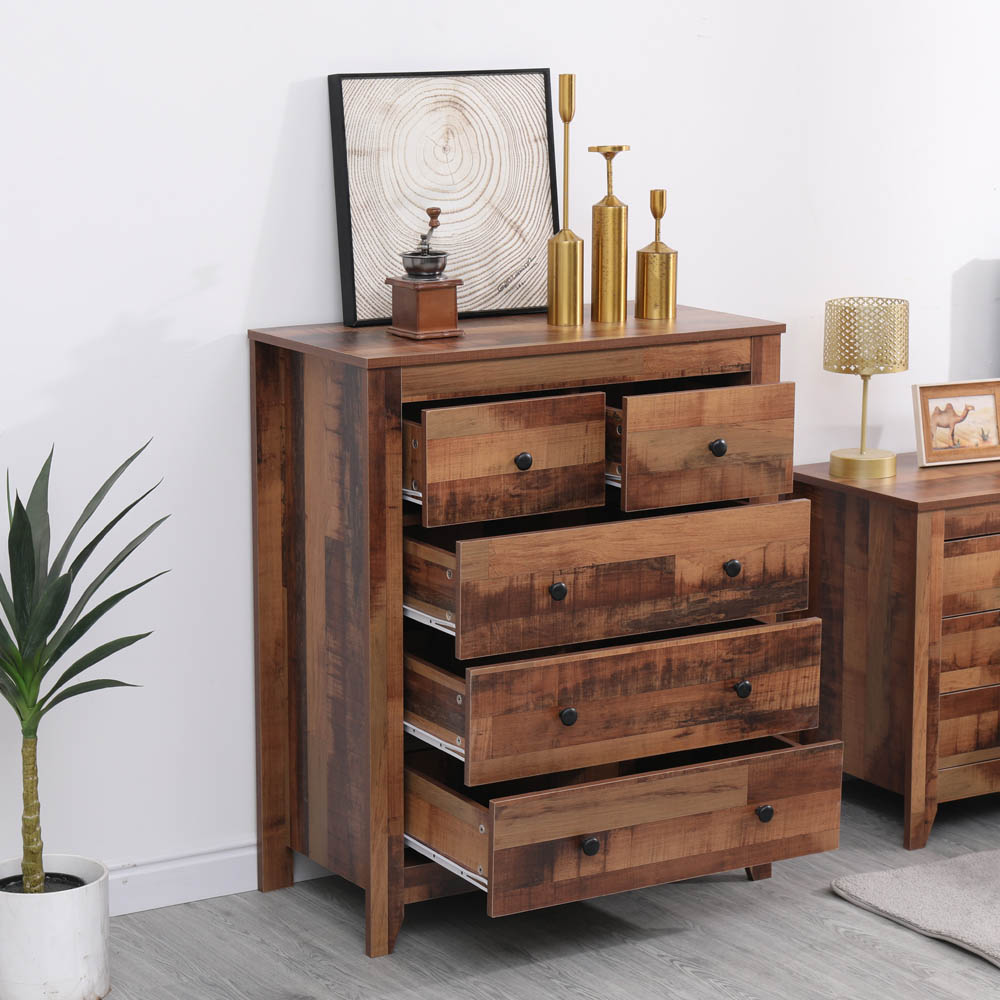 FurnitureHMD 5 Drawer Industrial Style Wooden Chest of Drawers Image 7