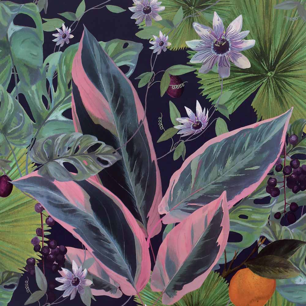 Arthouse Passion Flower Navy Wallpaper Image 1