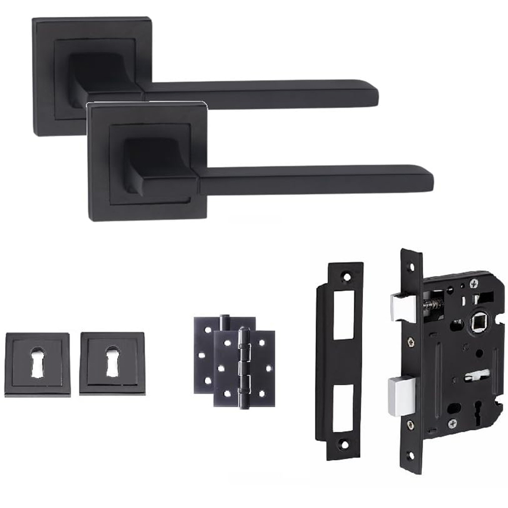 Golden Grace Matt Black Aztec Straight Door Handles Set Image 1