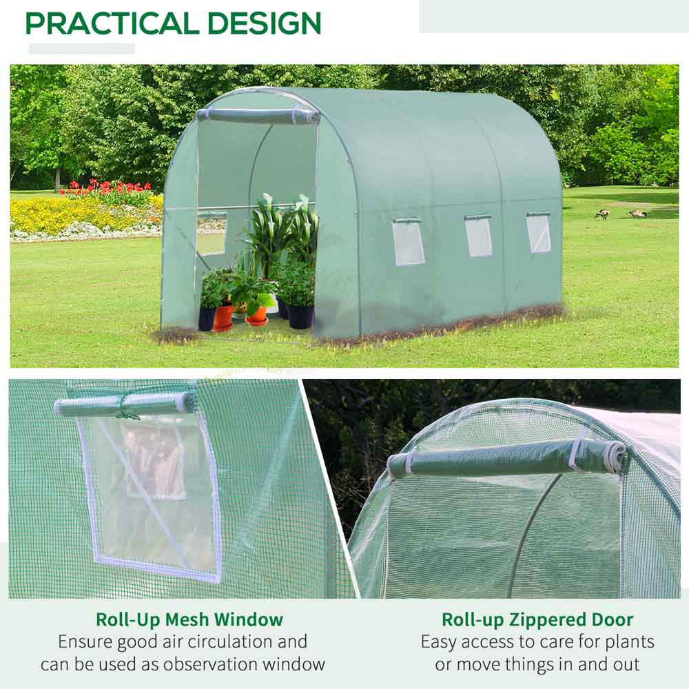 Outsunny Green PE Cover 6.6 x 10ft Walk In Polytunnel Greenhouse Image 4