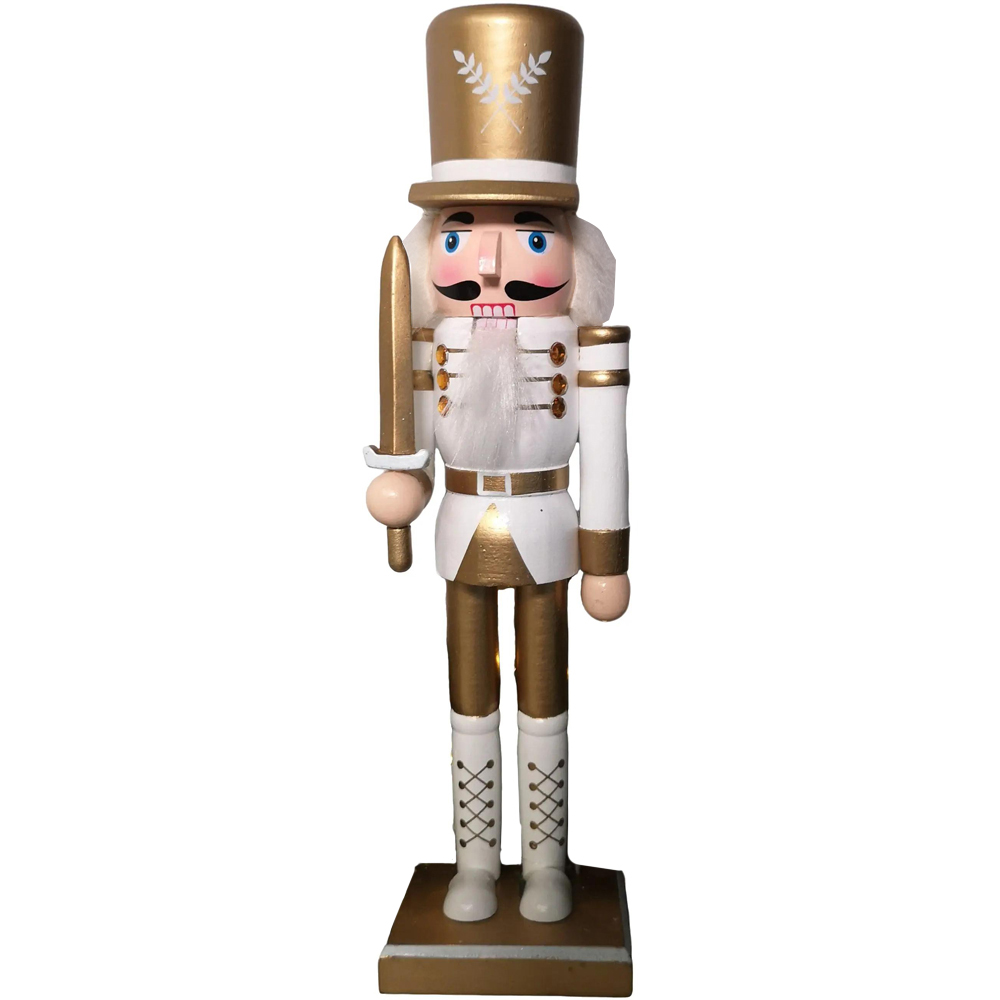 Samuel Alexander White and Gold Wooden Nutcracker Soldier Decoration Image 1