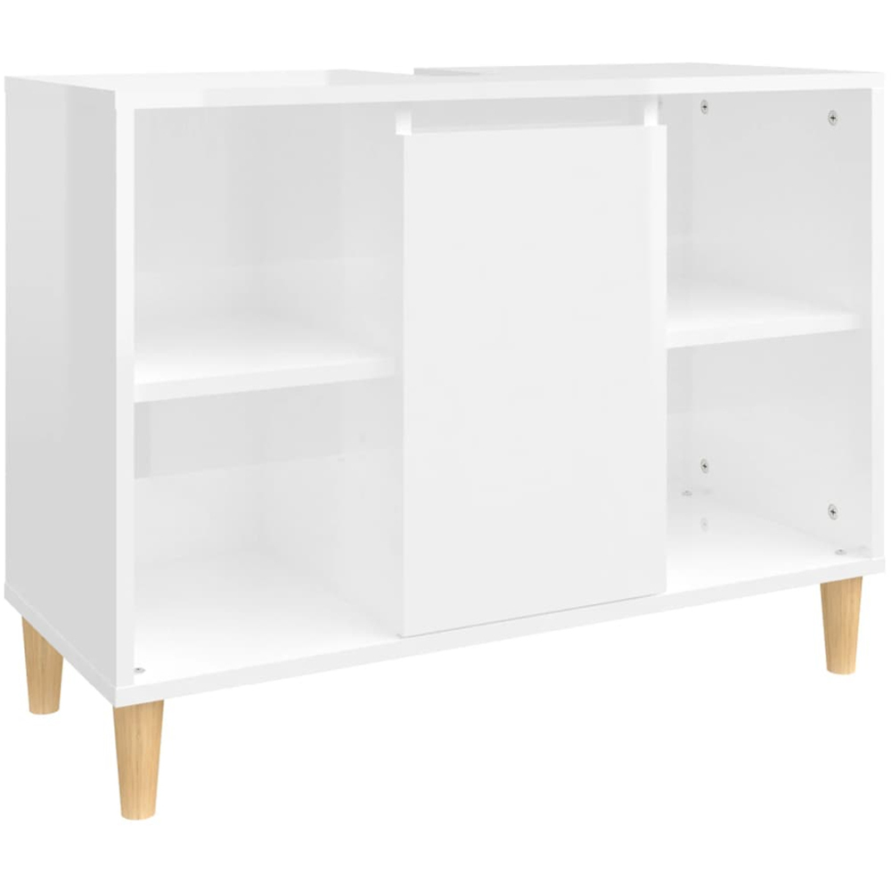 vidaXL Single Door 4 Open Shelf High Gloss White Bathroom Sink Cabinet Image 2