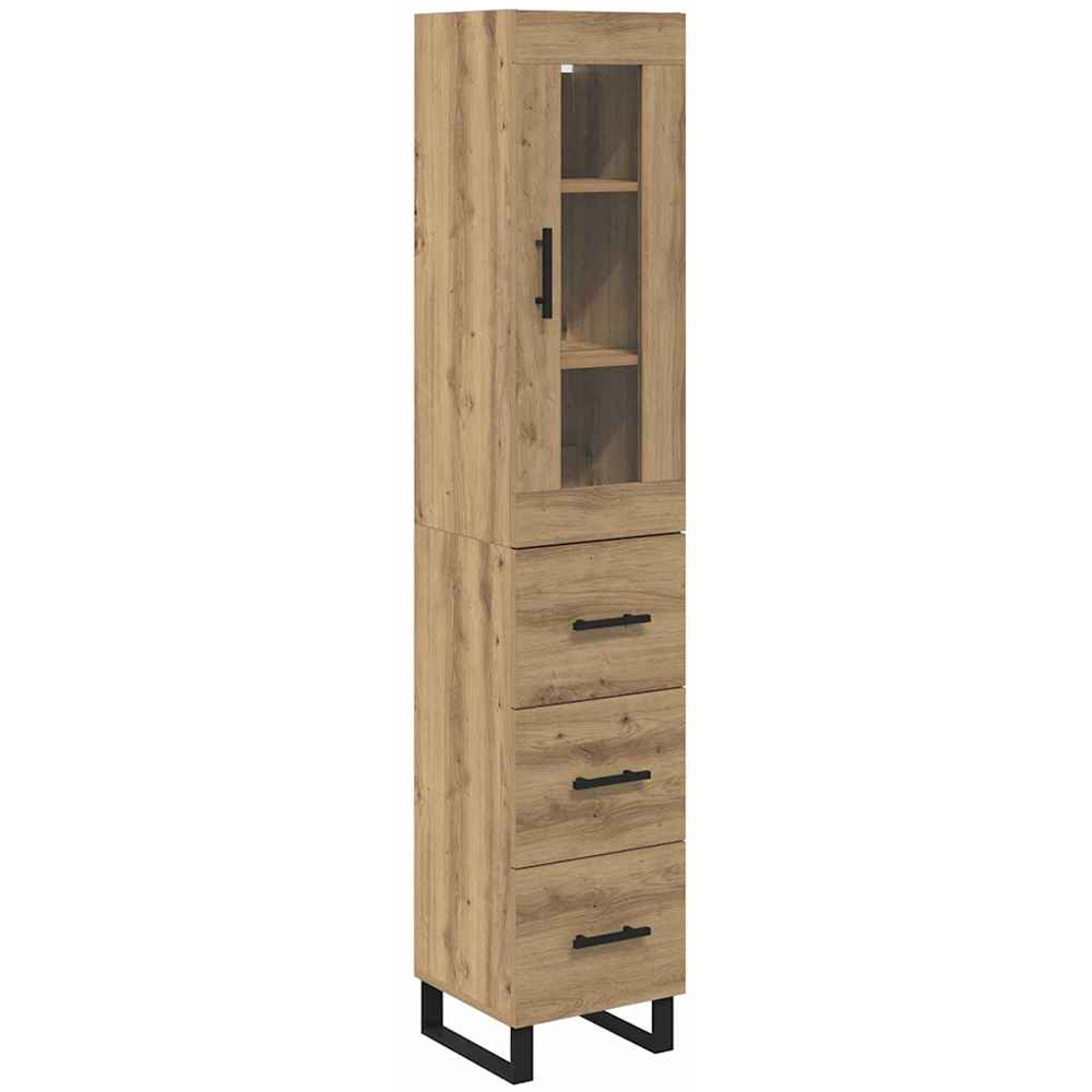 vidaXL Single Glass Door 3 Drawer Artisan Oak Tall Slim Highboard Image 2