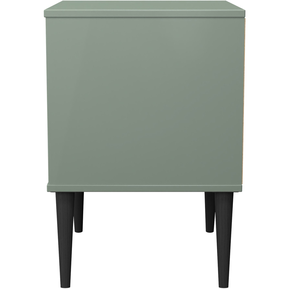 Crowndale Fiji 2 Drawer Slated Oak and Reed Green Bedside Table Ready Assembled Image 4