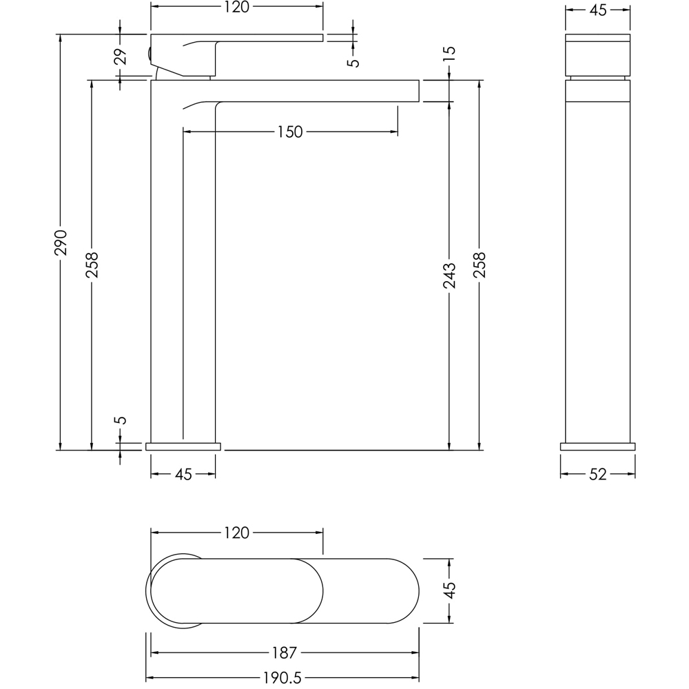 nuie Matt Black High Rise Mono Basin Mixer Image 2