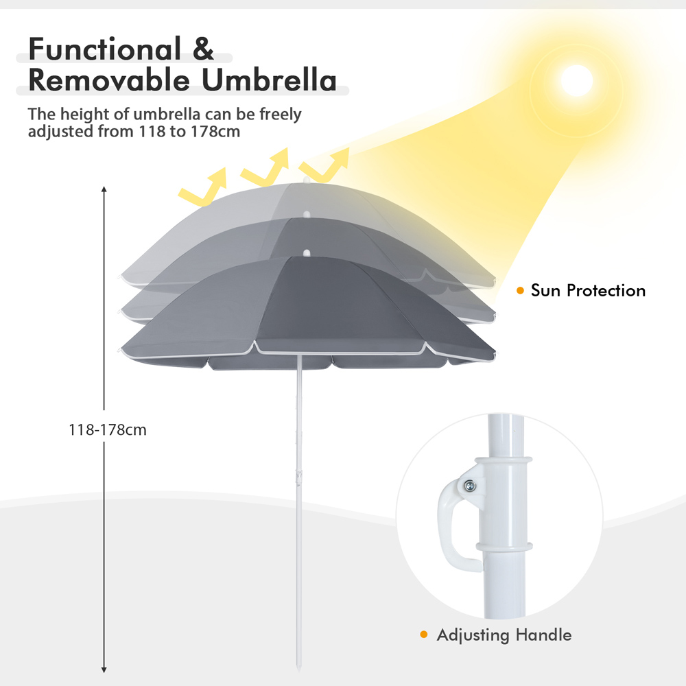 Costway Grey Double Portable Camping Chair with Umbrella and Ice Bag Image 8