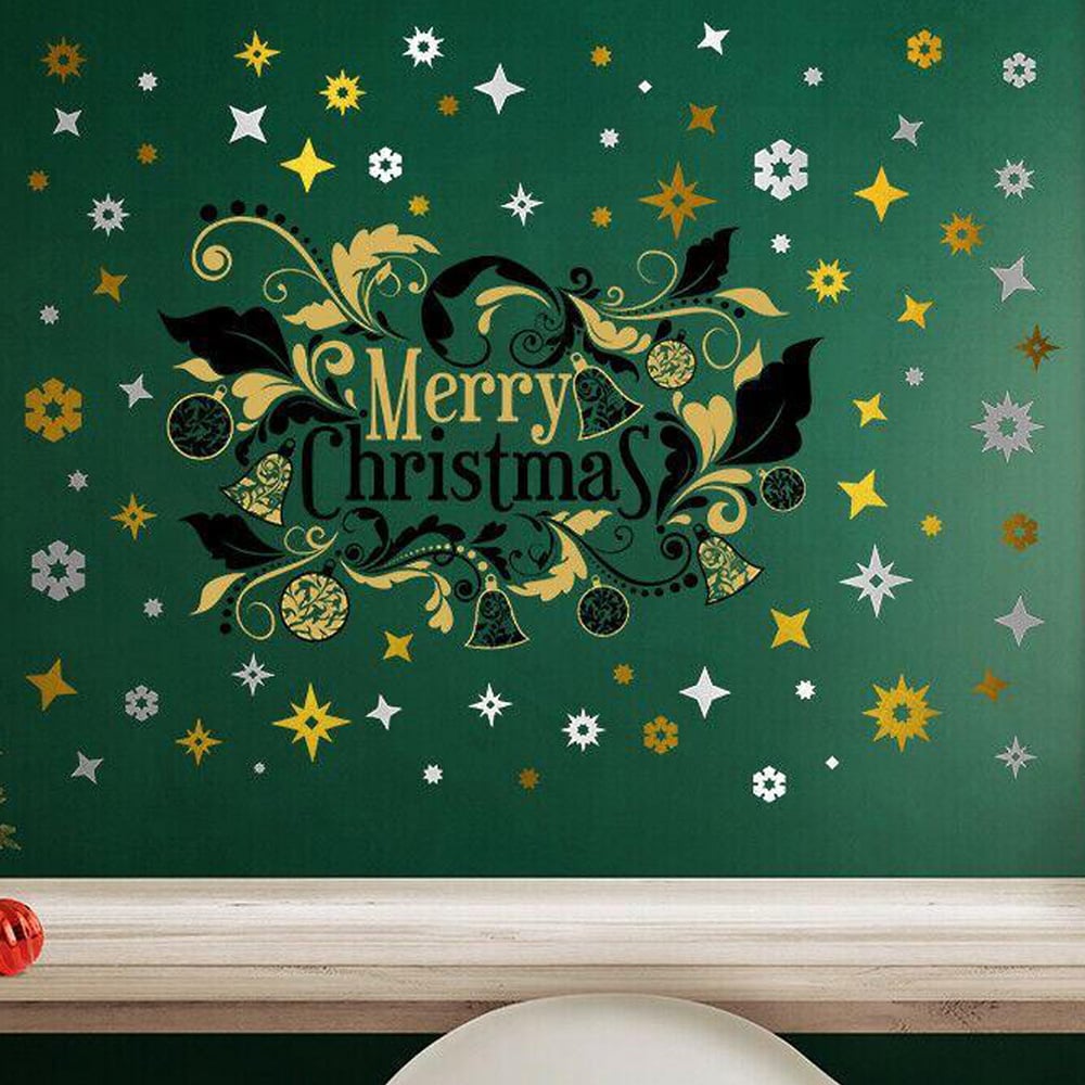 Walplus Elegant Merry Christmas with Metallic Snowflakes Self Adhesive Wall Sticker 121 Piece Image 3