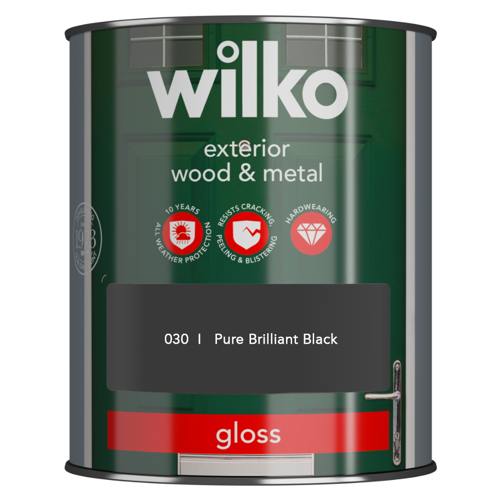 Wilko Wood and Metal Pure Brilliant Black Gloss Exterior Paint 2.5L Image 2