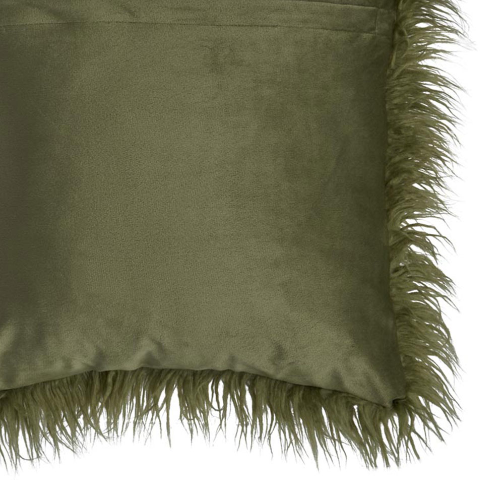 Wilko Olive Green Faux Mongolian Cushion 43x43cm Image 6