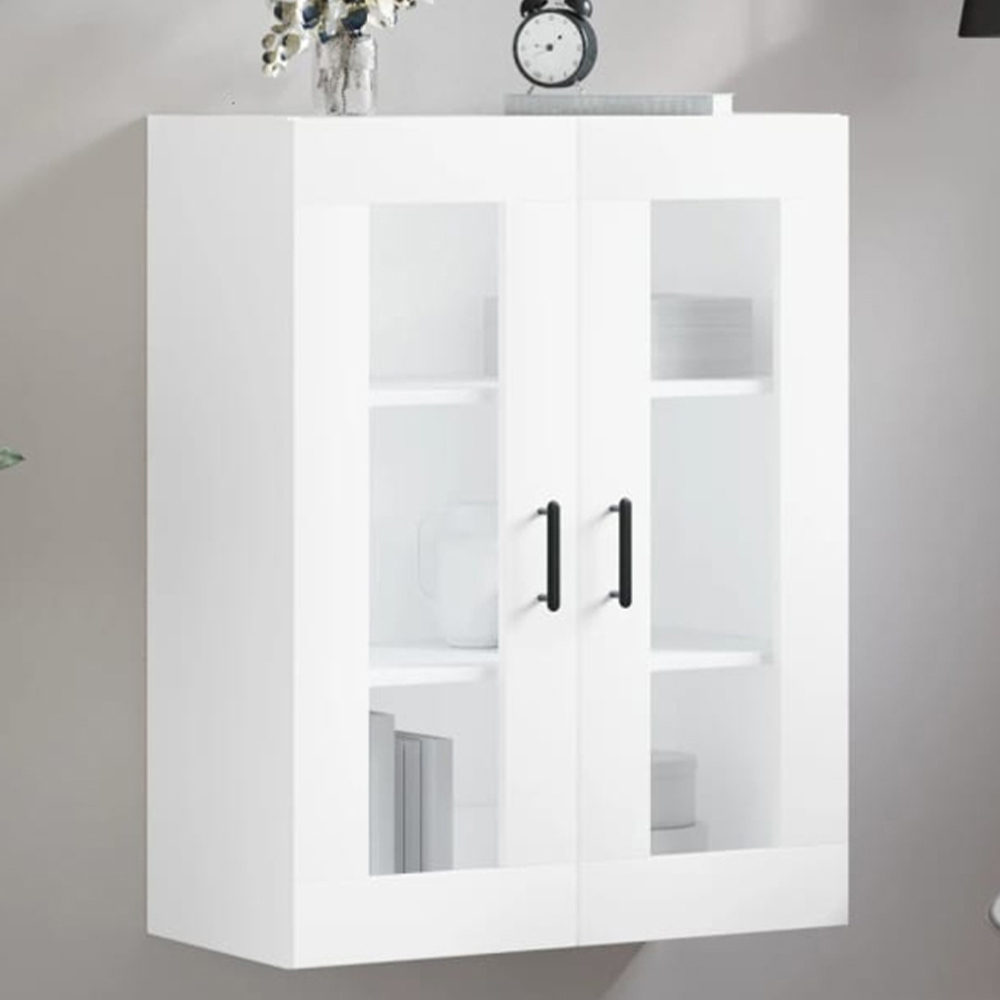 vidaXL 2 Glass Door White Wall Mounted Storage Cabinet Image 1
