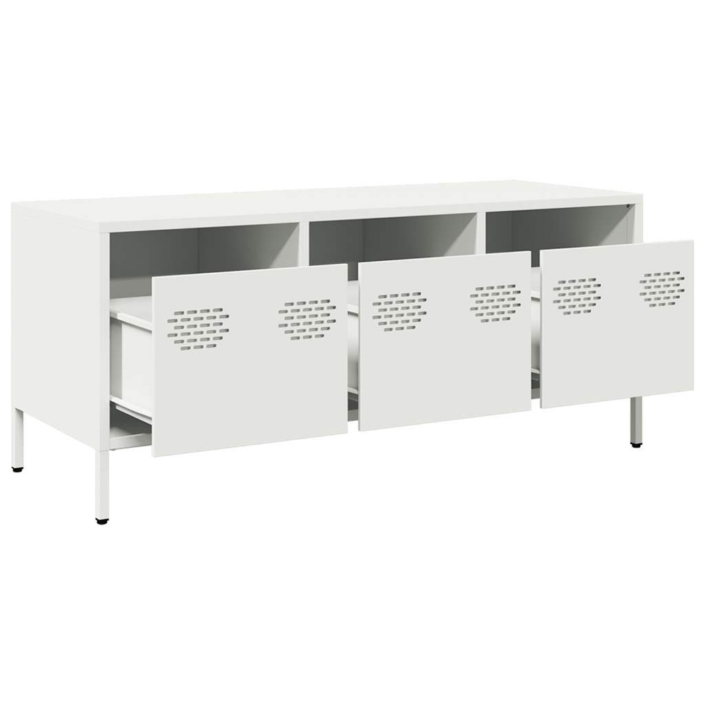 vidaXL 3 Drawer White Steel Industrial Style TV Cabinet Image 3