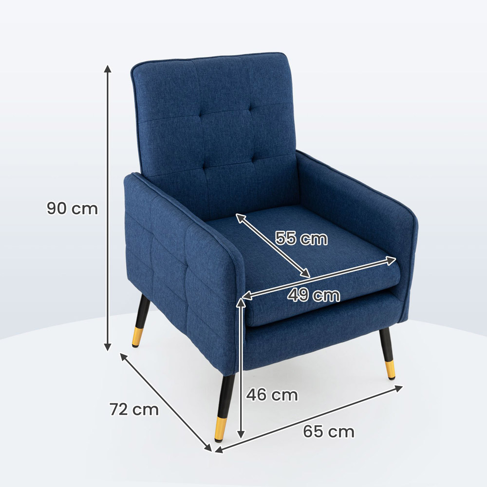 Costway Blue Linen Fabric Accent Chair with Removable Seat Cushion Image 8