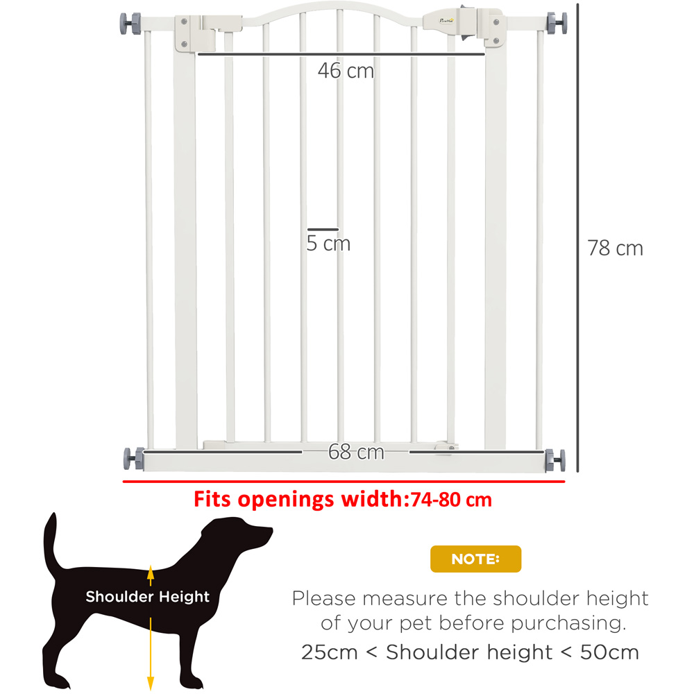 PawHut White 74-80cm Adjustable Metal Pet Safety Gate Image 8