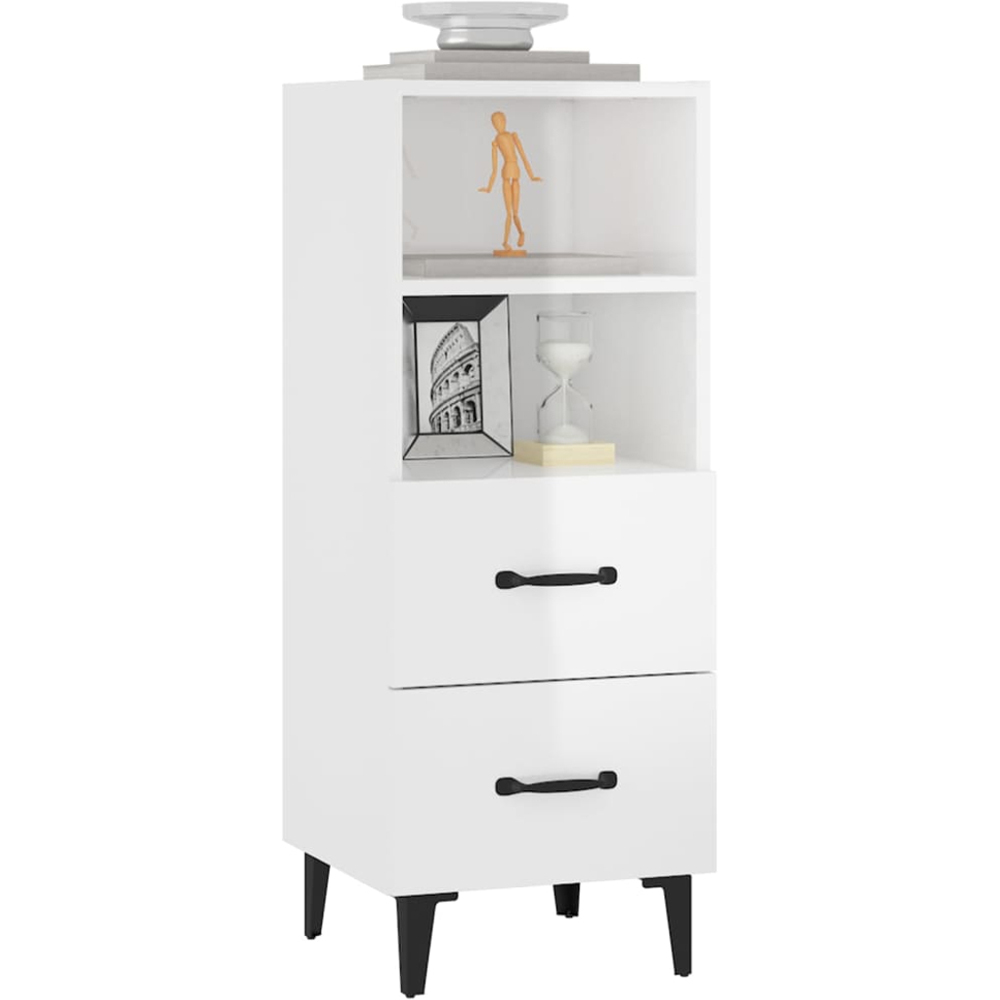 vidaXL 2 Drawer 2 Shelf High Gloss White Sideboard Image 3