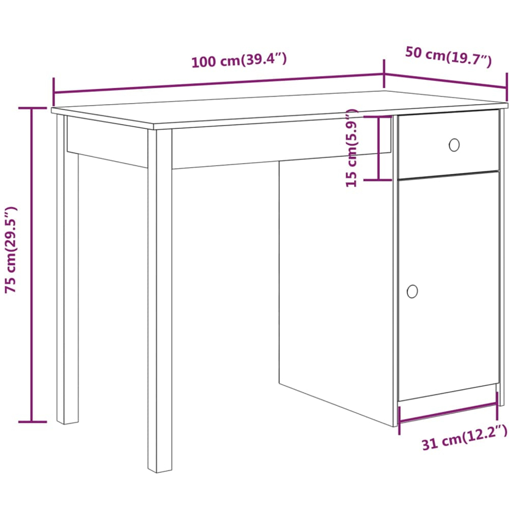 vidaXL Single Door Single Drawer Computer Desk White Image 9