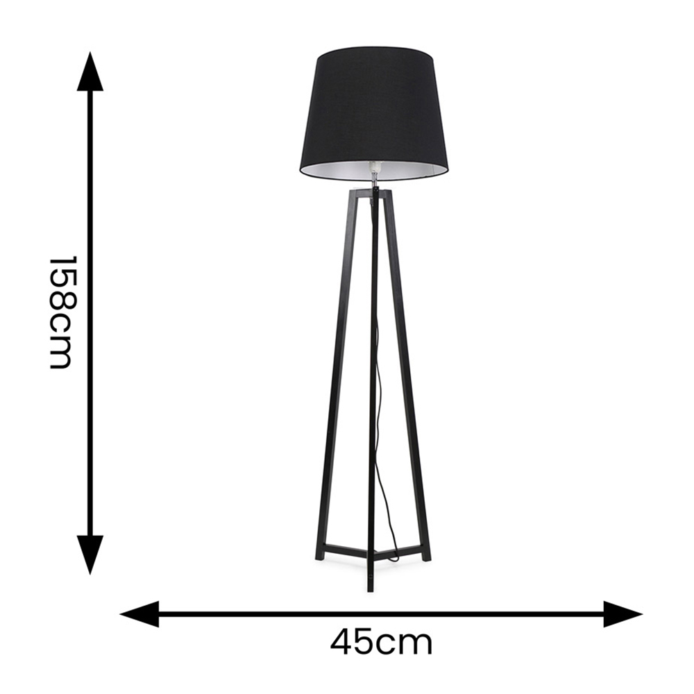 ValueLights Lottie Black Fabric Tapered Shade Black Wood Tripod LED Floor Lamp Image 4
