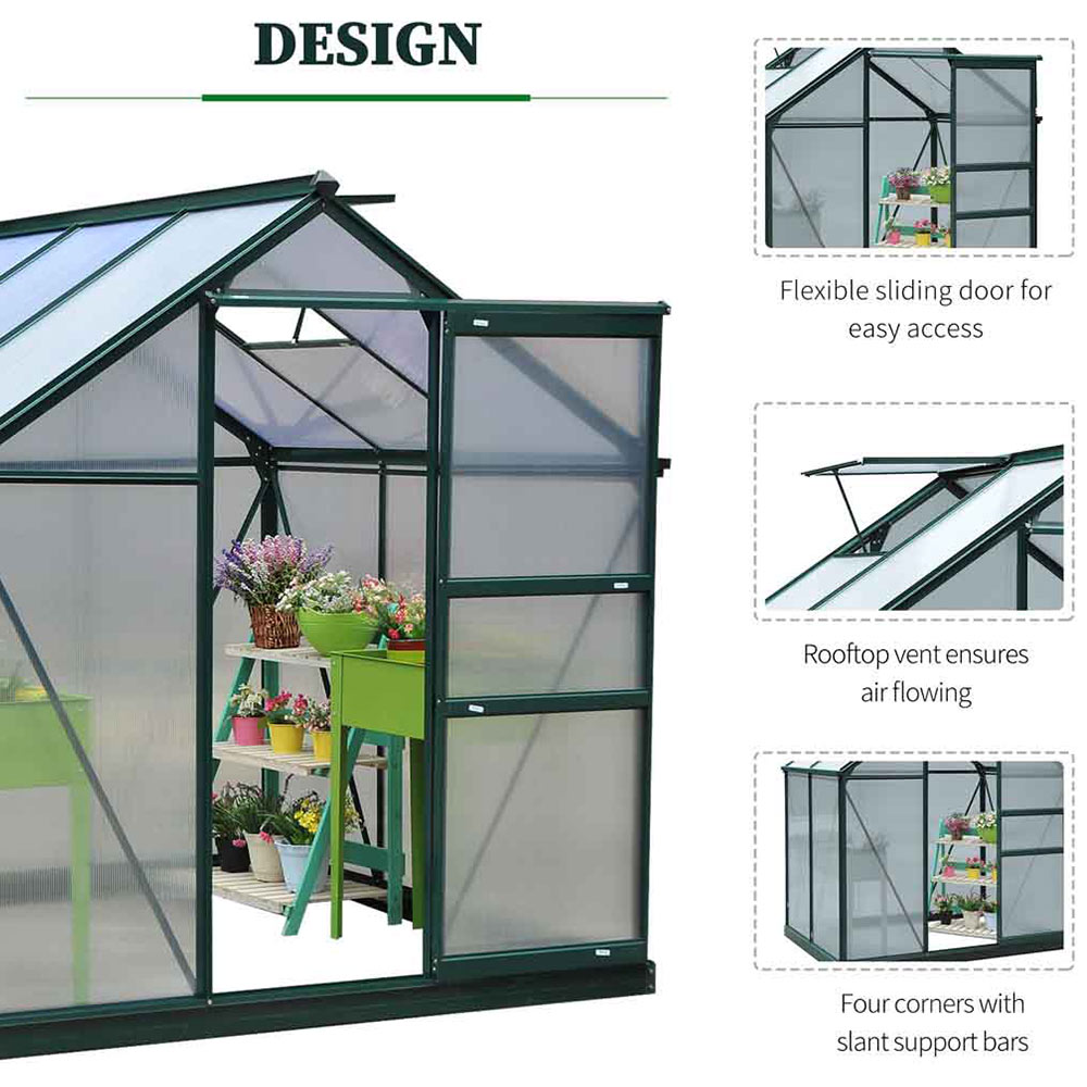 Outsunny Green Polycarbonate 6.2 x 6.2ft Greenhouse Image 5