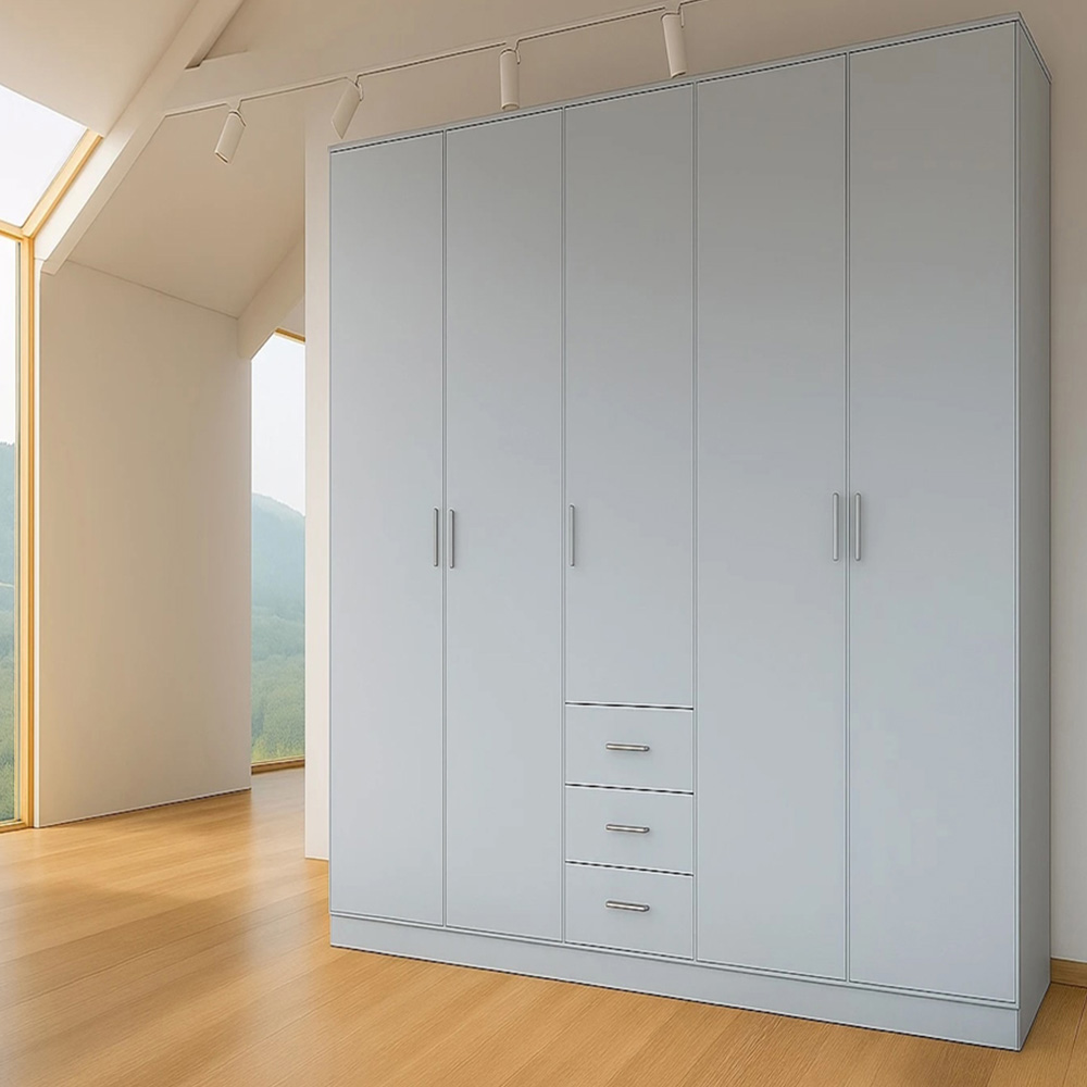 TJ'S Venice 5 Door 3 Drawer Grey Wardrobe Image 1