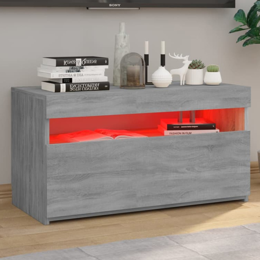 vidaXL Single Door Single Shelf Grey Sonoma TV Cabinet with LED Lights Image 1