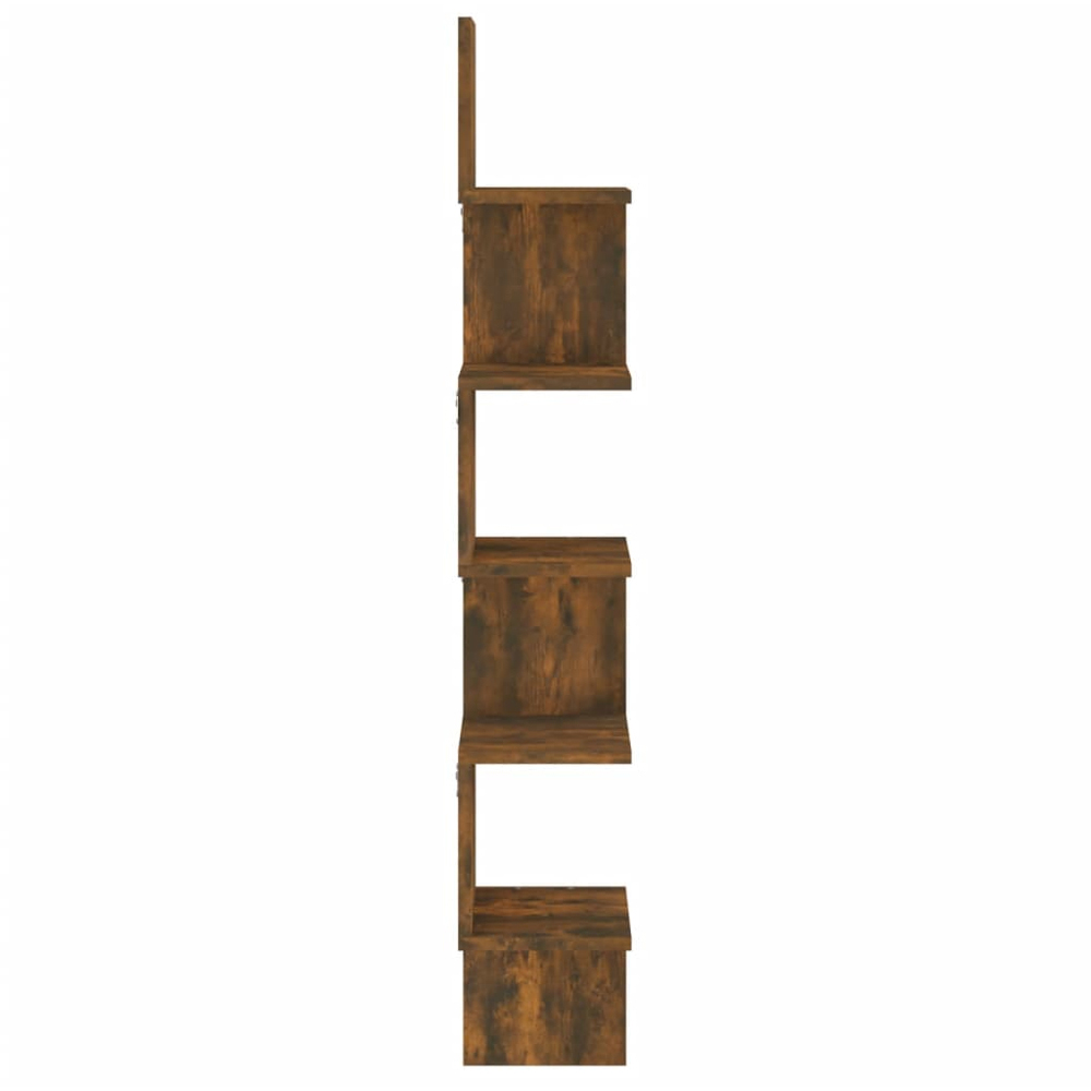 vidaXL 5 Shelf Smoked Oak Floating Corner Wall Shelf Image 3