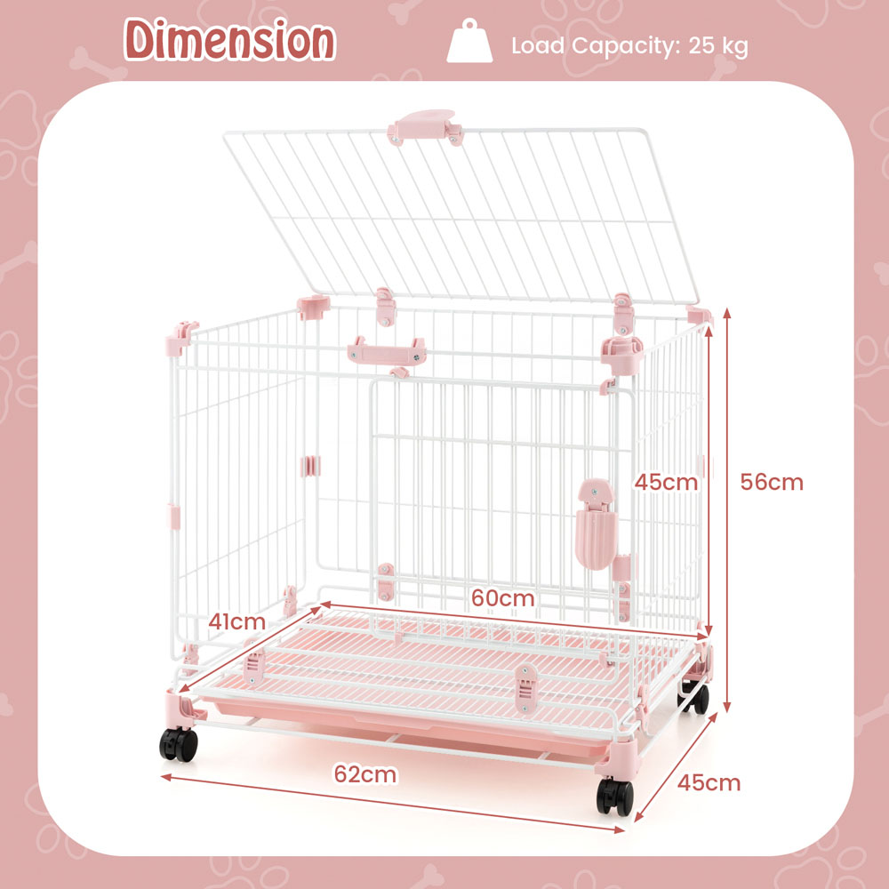 Costway Folding Dog Kennel with Double Lockable Door and Wheels Image 9