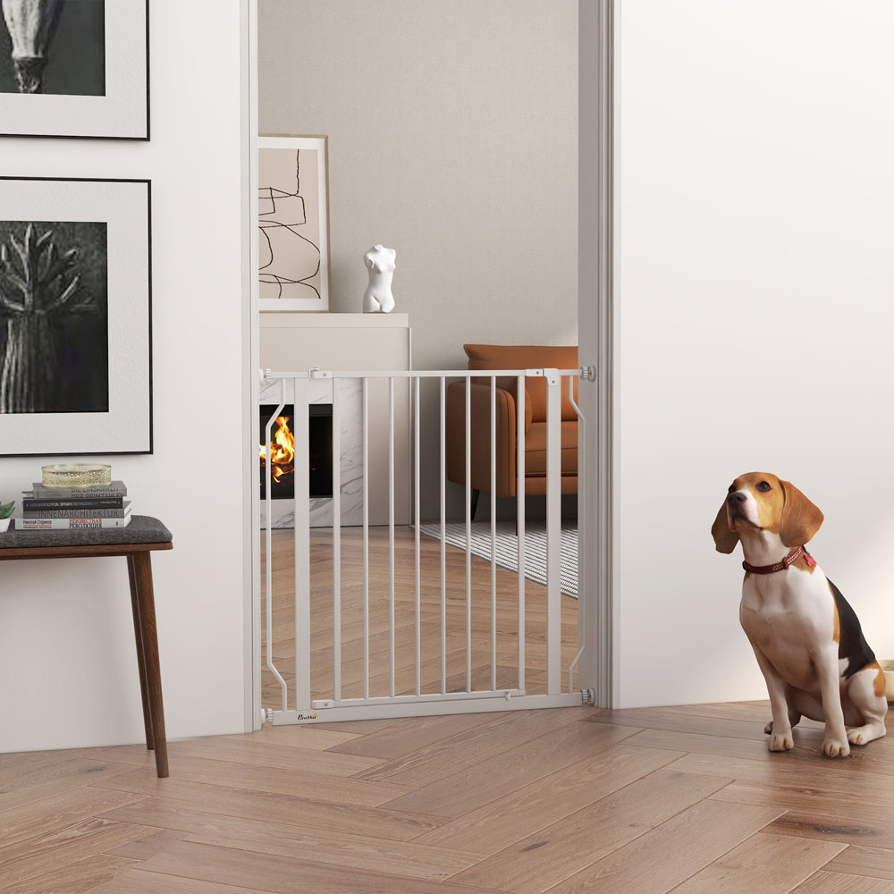 PawHut White 75-85cm Door Pressure Fit Wide Stair Pet Safety Gate Image 2
