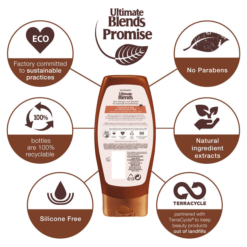 Garnier Ultimate Blends Coconut Oil Frizzy Hair Conditioner 360ml Image 3