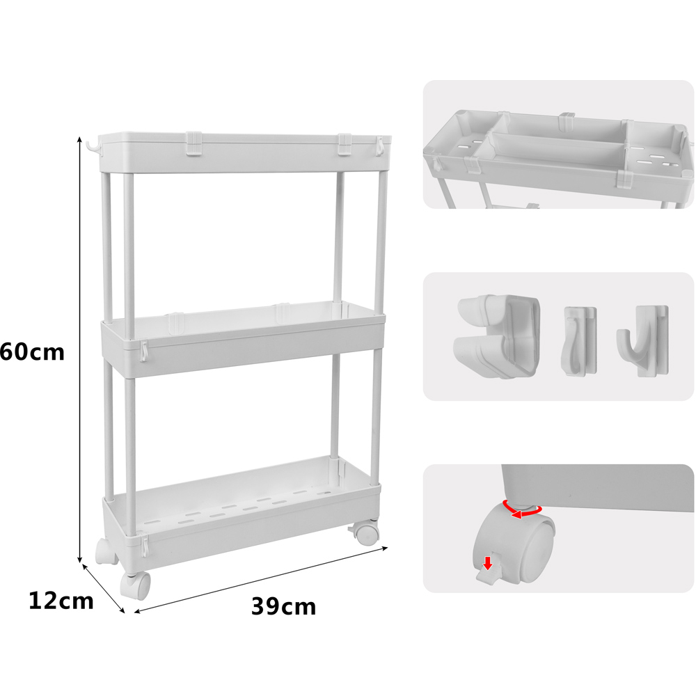 AMOS 3 Tier White Small Storage Trolley Image 5