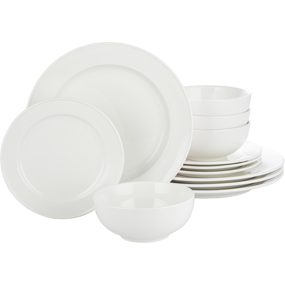 Waterside Professional Alumina White 12 Piece Porcelain Classic Rim Dinner Set Image 1