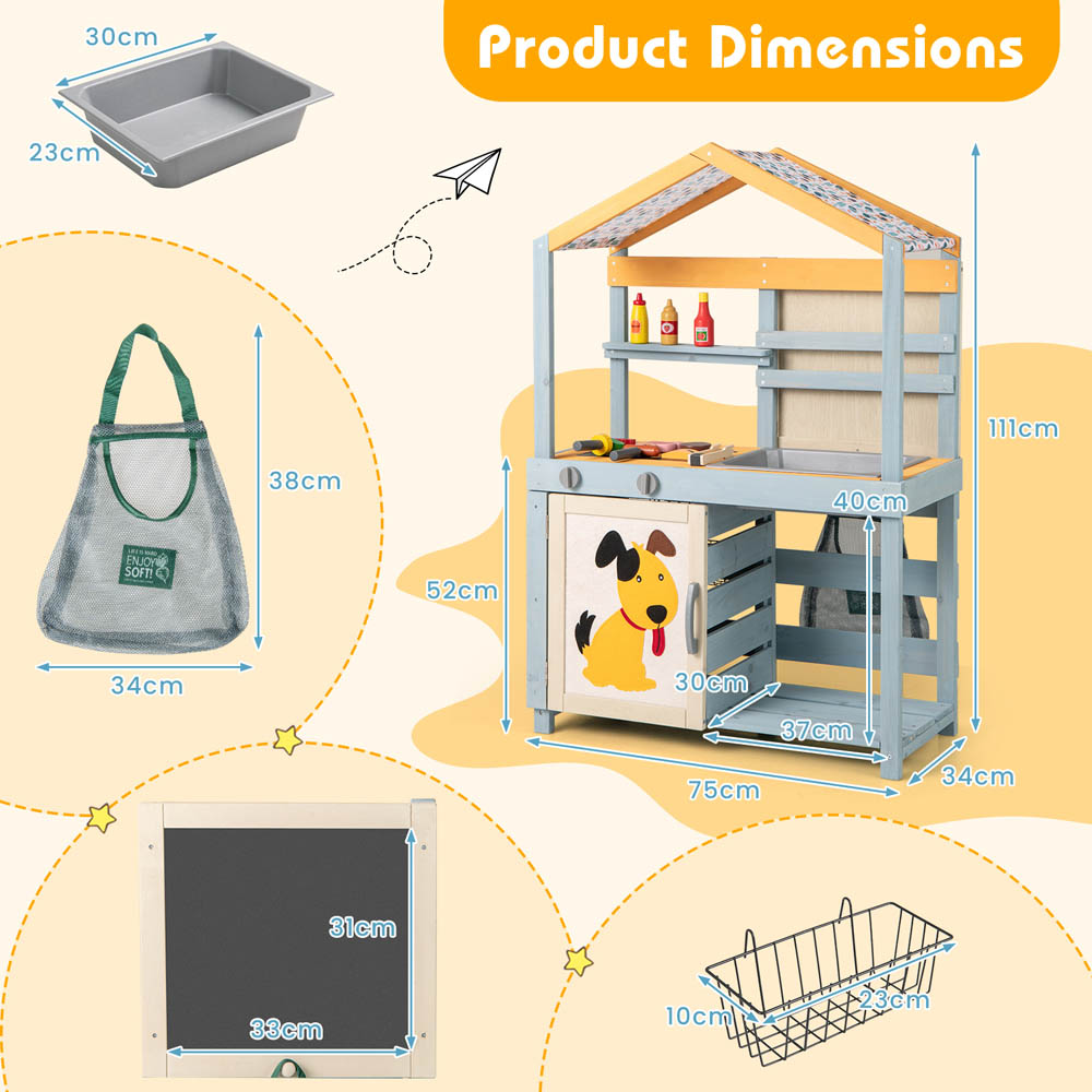 Costway 2-in-1 Grey Wooden Mud Kitchen and Grocery Store with Removable Sink Image 8