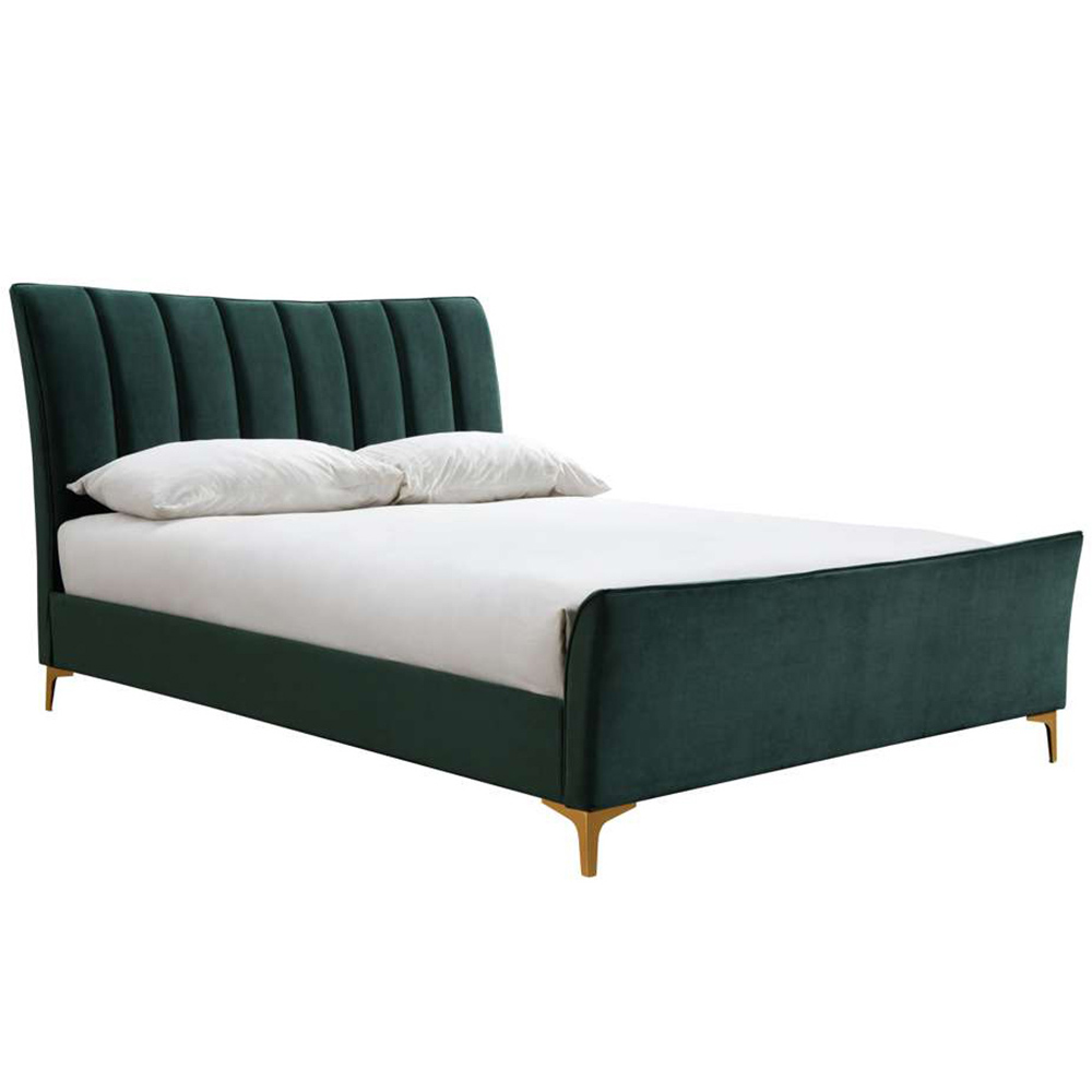 Clover Double Green Velvet Bed Image 3