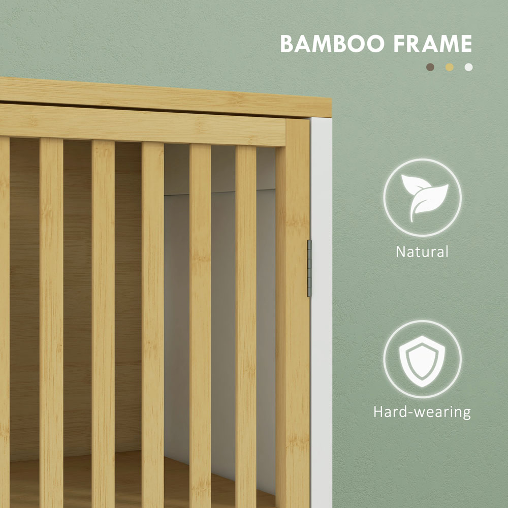 HOMCOM 2 Door 2 Shelf White Tall Bamboo Bathroom Cabinet Image 5