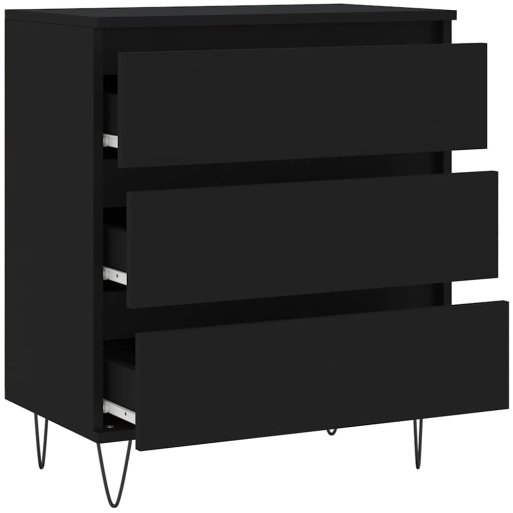 vidaXL 3 Drawer Black Wooden Sideboard with Metal Legs Image 6