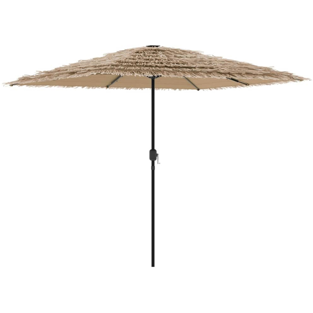 vidaXL Brown LED Light Straw Top Garden Parasol with Steel Pole 2.4m Image 4