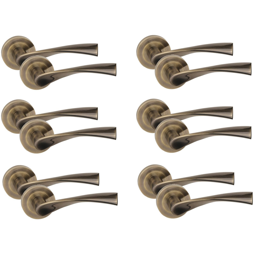 Golden Grace Antique Brass Astrid Classic Door Handle Set 6 Pack Image 1