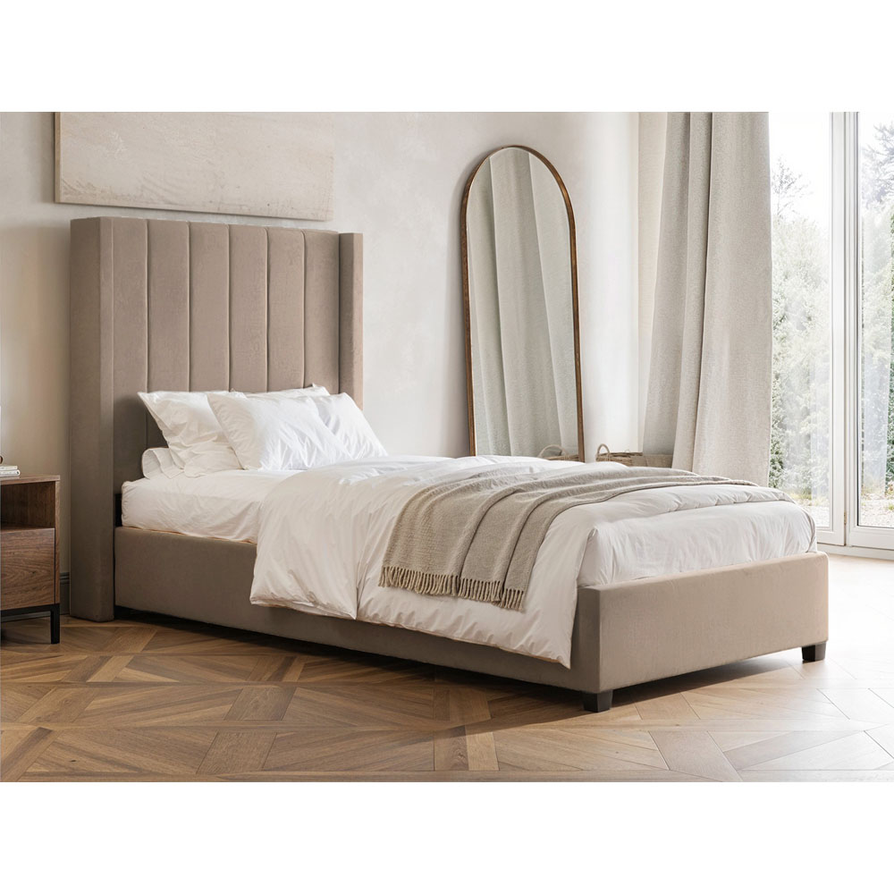 Flair Tiggy Single Beige Velvet Ottoman Bed Image 6