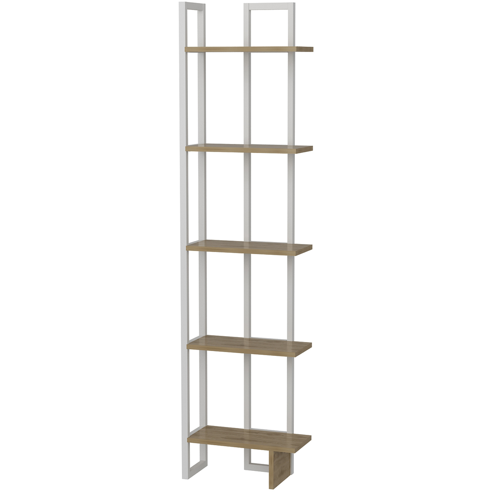 Decorotika Alice 5 Tier White and Oud Oak Corner Bookshelf Image 2