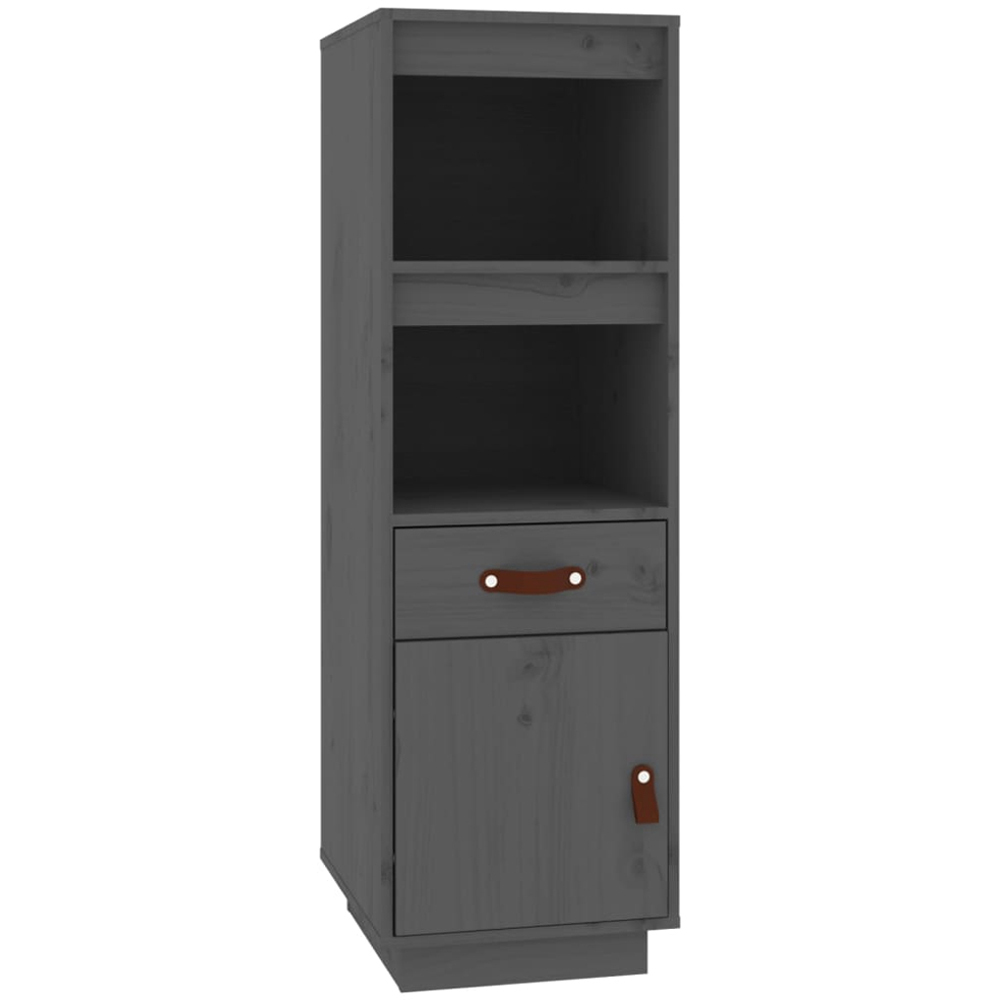 vidaXL Single Door Single Drawer 2 Shelf Grey Solid Wood Pine Highboard Image 2