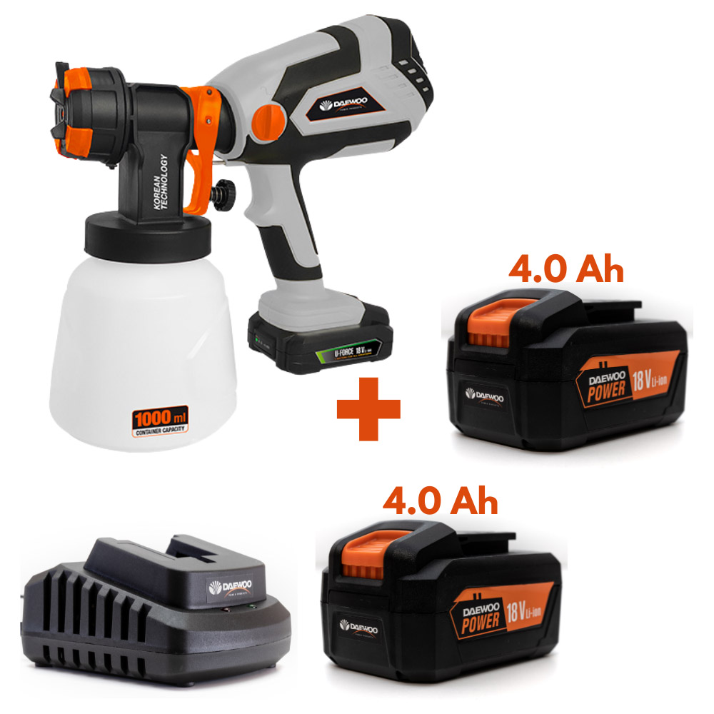 Daewoo U-Force 18V Cordless Paint and Fence Spray Gun with 2 x 4.0Ah Battery Charger Image 5