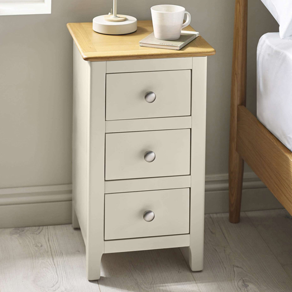 Julian Bowen Somerset 3 Drawer Truffle Grey and Oak Compact Bedside Table Image 1