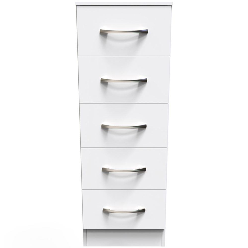 Crowndale Avon 5 Drawer White Matt Tall Bedside Cabinet Ready Assembled Image 3