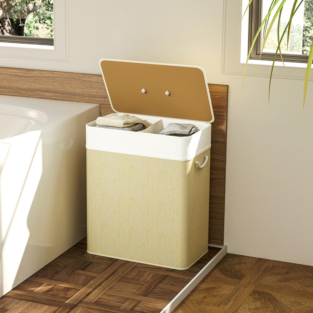 HOMCOM Cream Laundry Basket with Lid 100L Image 5